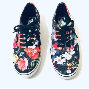 Vans Black Floral Low Top Sneakers Size 7.5W6.0M